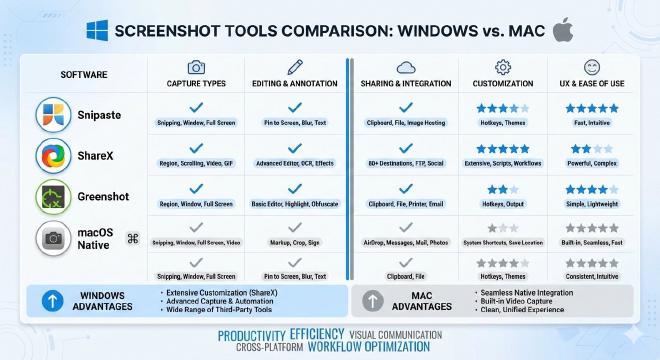 多平台截图工具对比矩阵